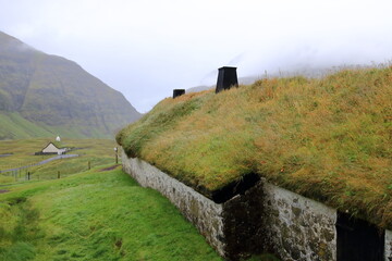 Saksun Heritage Farm with grass roofs, Streymoy, Faroe Islands, Denmark