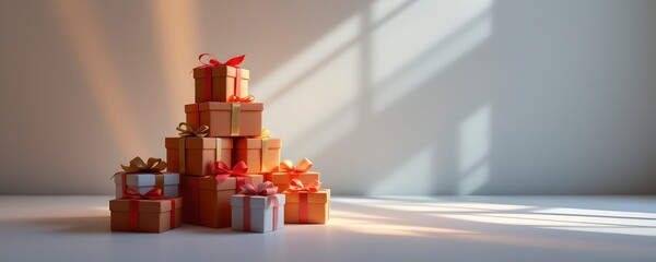 Stack Gift Boxes with Light Beams and Dramatic Lighting