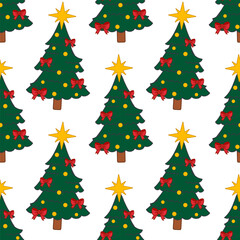 Decorated Christmas Trees Seamless Pattern