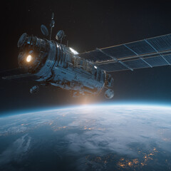 Obraz premium High-Tech Surveillance Satellite in Outer Space