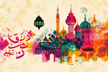 Obraz premium Colorful Islamic Architecture in Watercolor Style 