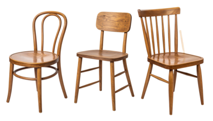 Wooden chair variations isolated on transparent background