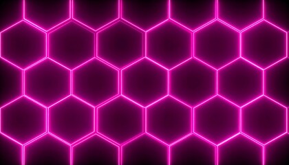 Glowing Pink Neon Hexagon Pattern on Black