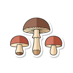 Three Mushrooms in Cute Cartoon Style


