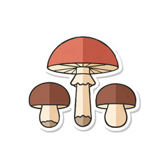Three Mushrooms in Cute Cartoon Style

