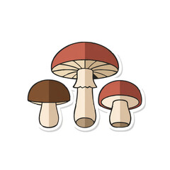 Three Mushrooms in Cute Cartoon Style


