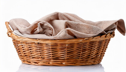 Obraz premium Cloth In Wicker Basket Isolated On White Background
