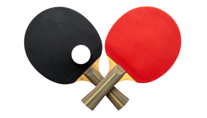 Table tennis paddle with ball isolated on transparent background