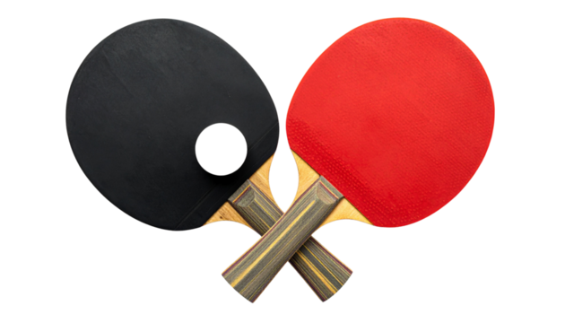 Table tennis paddle with ball isolated on transparent background