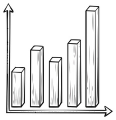 Hand drawn 3D bar chart illustration showing business growth and financial analysis