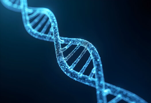 Digital DNA strand glowing in dark background