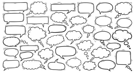 Obraz premium Speech bubbles and thought clouds collection, blank graphic elements for communication and ideas