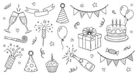 Birthday Party Icons and Symbols For Celebration and Fun - Vector Illustration