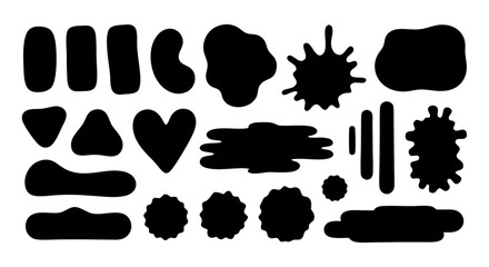 Abstract Black Shapes and Blots Collection on White Background, Vector Elements for Design