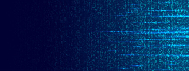 Digital binary rain effect in blue tones. Abstract matrix code flow with 0 and 1 digits, futuristic tech screen, cyber software, data stream, and computer security backdrop. Vector illustration.
