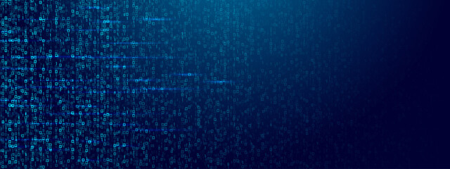 Binary numbers fall like digital rain on a blue background. Futuristic cyber stream, abstract tech pattern, software code, matrix effect and information security design. Vector illustration