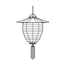 A black and white line drawing of a traditional Asian paper lantern with a tassel.