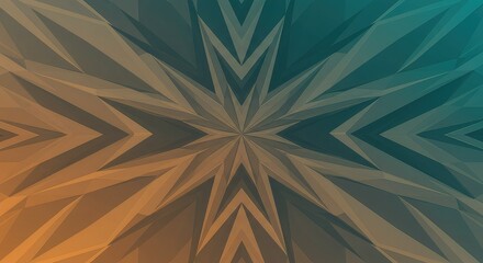Abstract geometric pattern with a gradient of teal and orange, creating a symmetrical starburst effect.