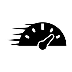 Gauge Glyph icon with motion lines, symbolizing speed measurement and performance tracking.