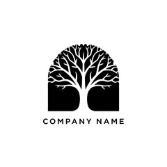 Obraz premium Stylized Tree Silhouette Logo Design with Branches and Rounded Top.