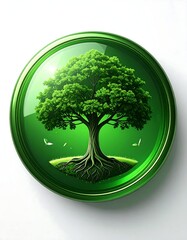 Tree inside Green Orb, Nature Symbol