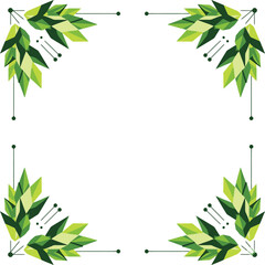 Vector abstract geometric leaf ornament frame, clean eco-inspired corner border illustration