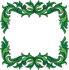 Vector decorative green leaf flourish frame border illustration with organic swirl foliage design