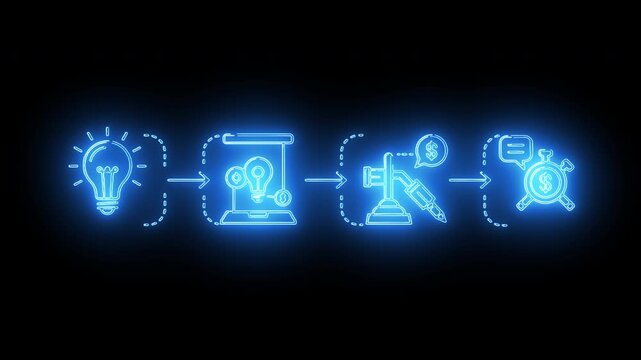 Innovative business development concept from idea generation and strategic planning to execution and successful profit realization, illustrating a complete project lifecycle