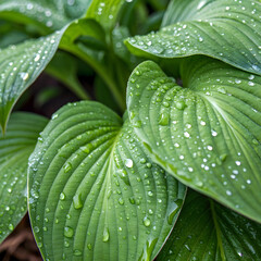 Obraz premium Lush Green Foliage with Sparkling Raindrops Fresh Garden Plant Details Natural Beauty Growth Photography