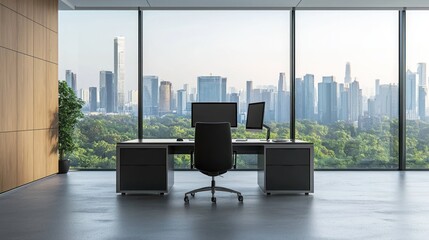 Modern office desk city view