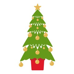 Modern green christmas tree decorated clip art