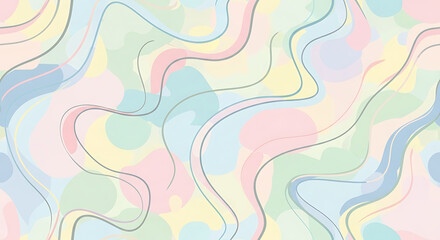 Abstract pastel background with flowing lines and soft, blended circles in shades of pink, blue, yellow, and green creating a calming and gentle pattern.