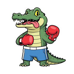 Fototapeta premium Animated Alligator Boxer with Red Gloves and Blue Shorts Ready to Fight