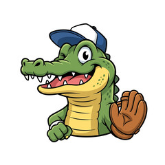 Cartoon Alligator Baseball Player with Glove and Winking Expression