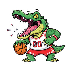 Animated Alligator Basketball Player with Open Mouth and Jersey Number Zero Zero