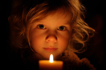 Candlelight child's face warm intimate portrait
