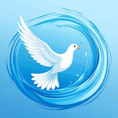 Graceful White Dove in a Swirl of Blue Water