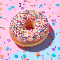 Sprinkle donut flat lay confetti festive dessert