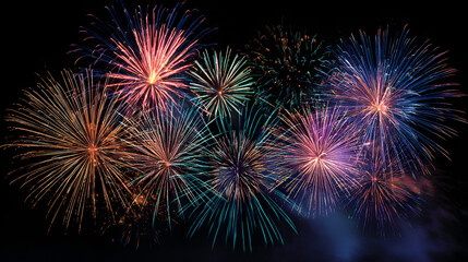 Fireworks trails dark sky festive night celebration