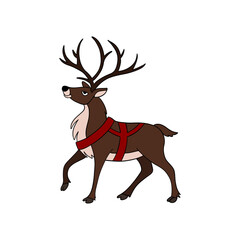 Cute Christmas reindeer illustration, Santa Claus’s holiday deer with festive decorations
