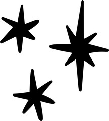 Hand drawn star doodle set black and white illustration