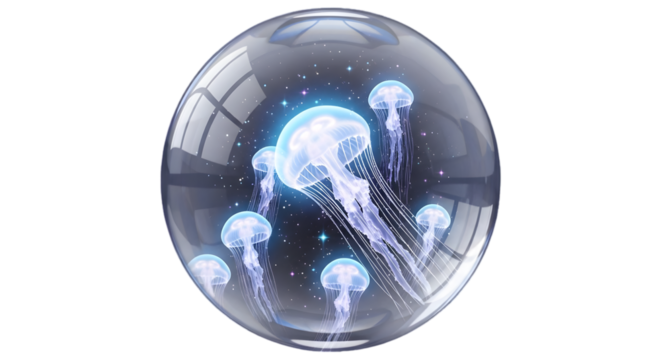 Glowing jellyfish in a glass sphere ethereal and captivating perfect for fantasy or science fiction themes