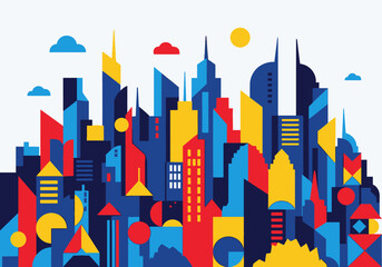 Colorful Geometric City Skyline Vector Illustration