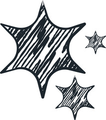 Hand drawn star doodle set black and white illustration