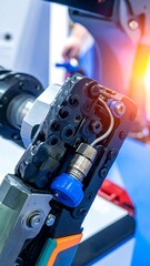 Industrial machine crimping a cable connector