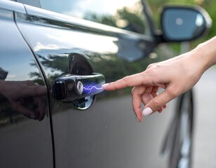 車体で発生した静電気が指へ放電する様子