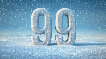 Frosty Number Ninety-Nine Surrounded by Soft Snow Flakes in a Winter Wonderland Scene