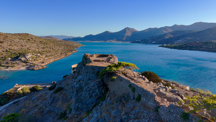 Fototapeta premium Spinalonga, Crete, Greece, aerial drone view, Venetian fortress