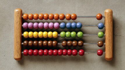 Colorful wooden abacus with beads for counting and teaching math skills on textured background
