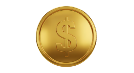 Gold coin with dollar sign finance and investment concept isolated on white background